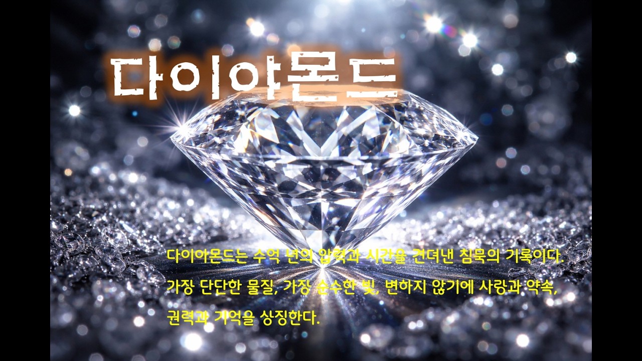다이아몬드는 수억 년의 압력과 시간을 견뎌낸 침묵의 기록이다. 가장 단단한 물질, 가장 순수한 빛, 변하지 않기에 사랑과 약속, 권력과 기억을 상징한다.