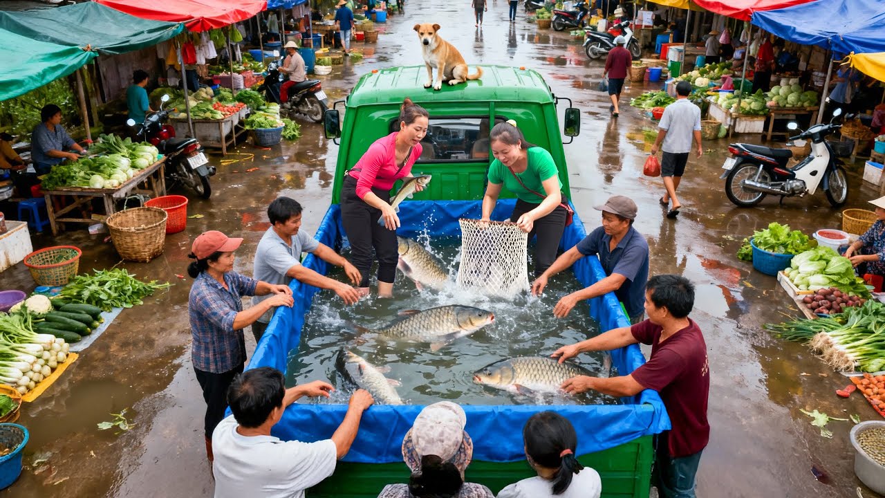 Harvesting Lots of Fish at Phan Vang Pond, Use Trucks to Transport Fresh Fish to the Market for Sale