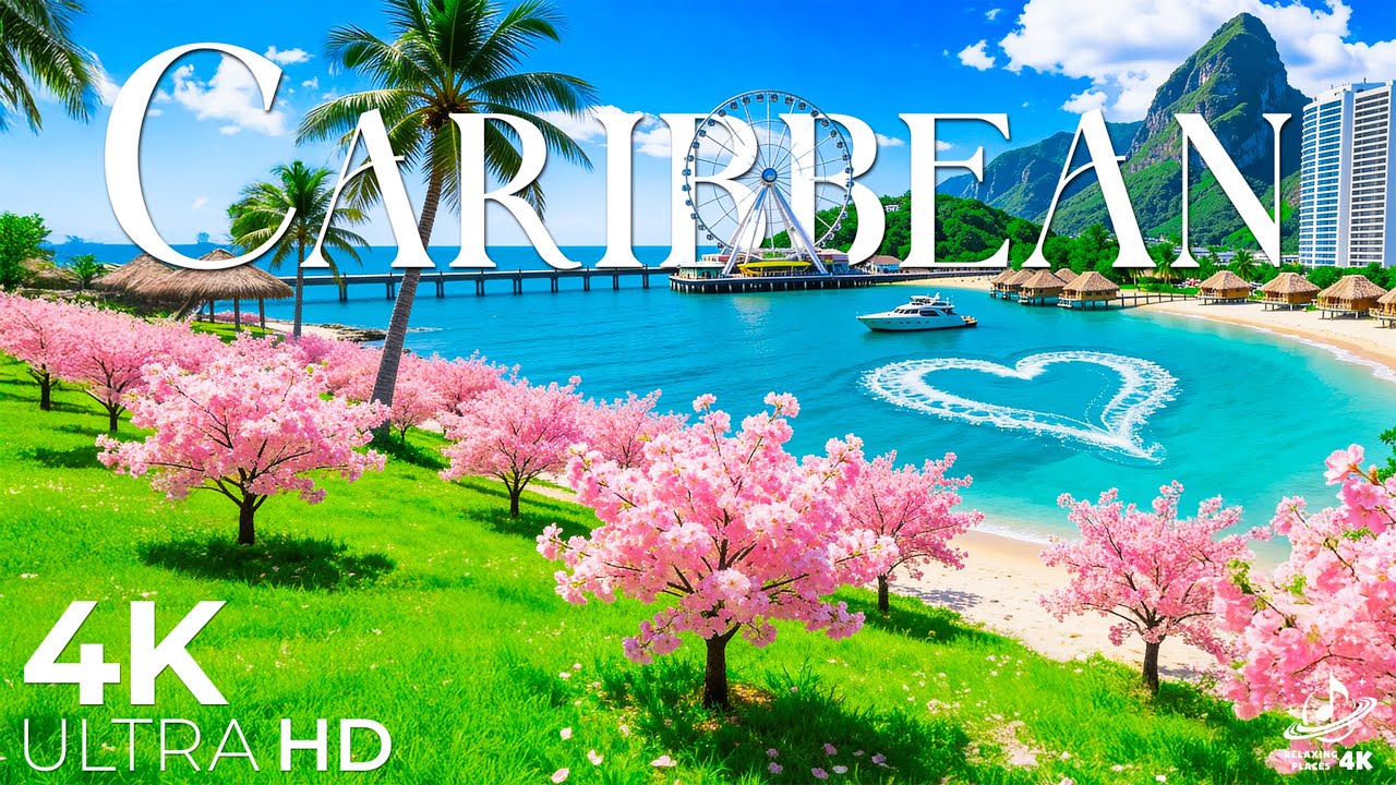 Весна в Карибском море 4K 🌸 Бирюзовые воды, тропические пляжи и райский остров