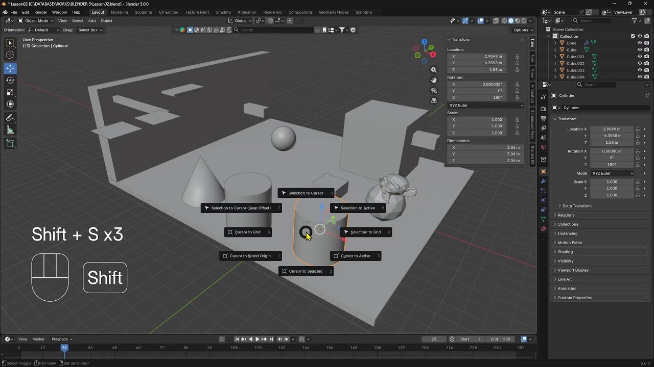 BLENDER - Урок 02 - Создание 3D-примитивов, преобразование, перемещение, поворот, масштабирование...