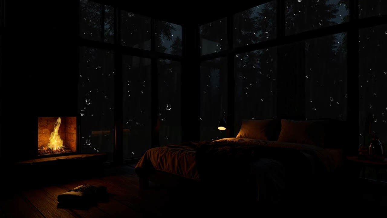 Relaxing Rain & Fireplace Night 🌧️🔥 Cozy Cabin Ambience for Deep Sleep, Focus & Stress Relief