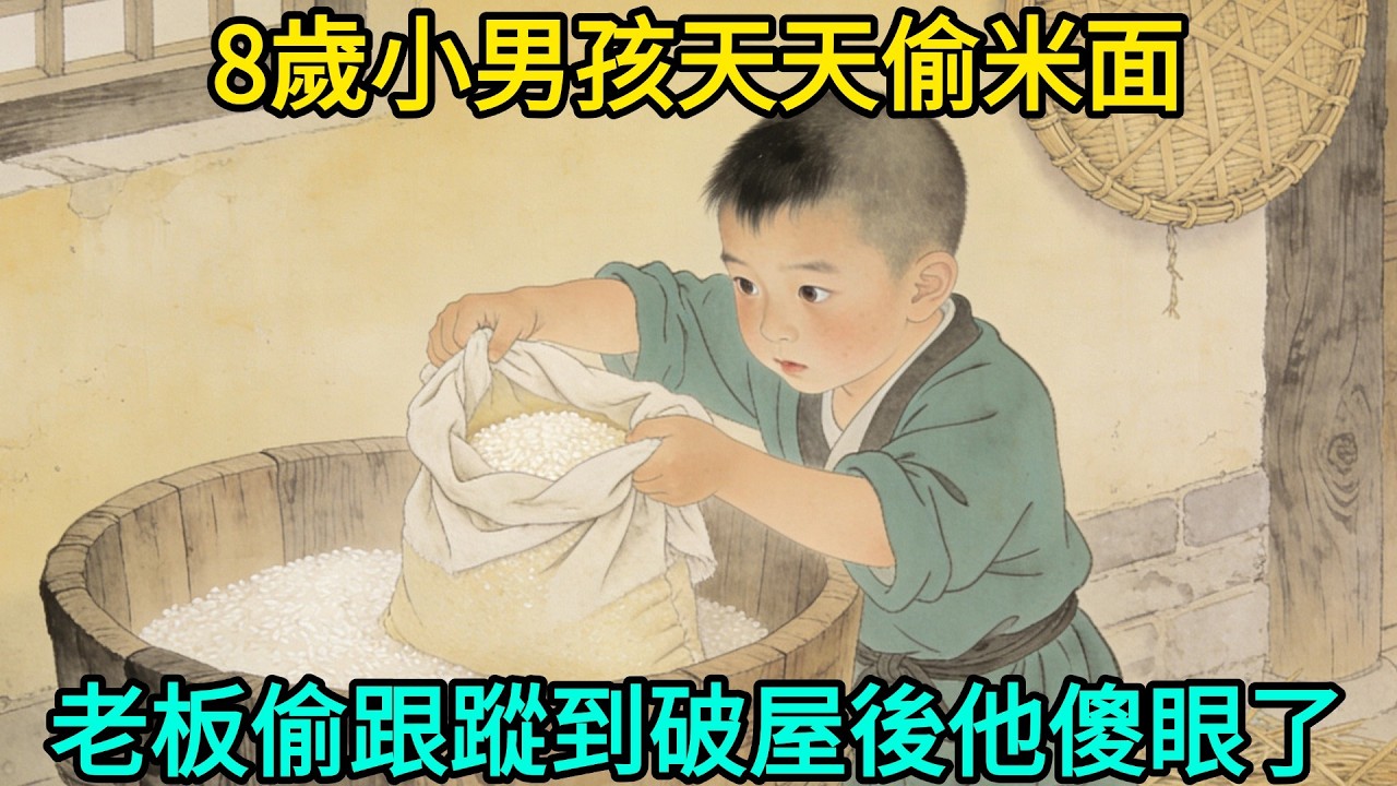 8歲小男孩天天偷米面，老板偷偷跟蹤到破屋，看到屋內一幕他瞬間癱軟在地！#民間故事 #故事頻道 #感人故事 #情感