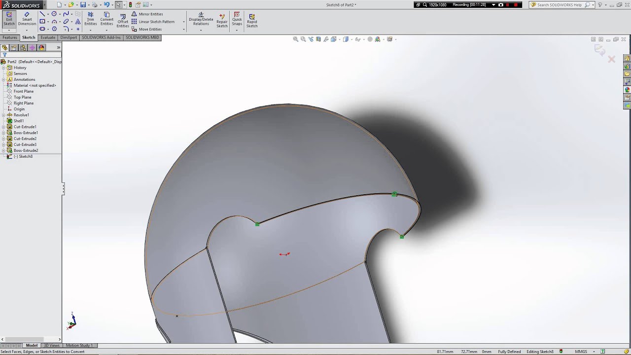 How to draw Roman soldier helmet in Solidworks