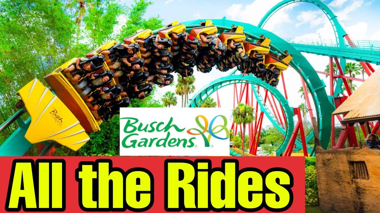 Все аттракционы и американские горки в парке развлечений Busch Gardens Tampa с видом от первого лица