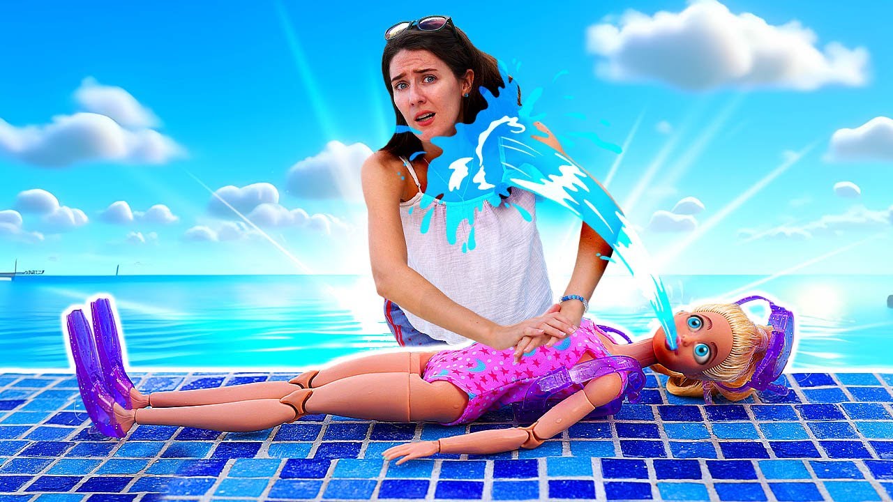 ¡Barbie tiene un accidente en la piscina! ¿Qué le pasa a ella?