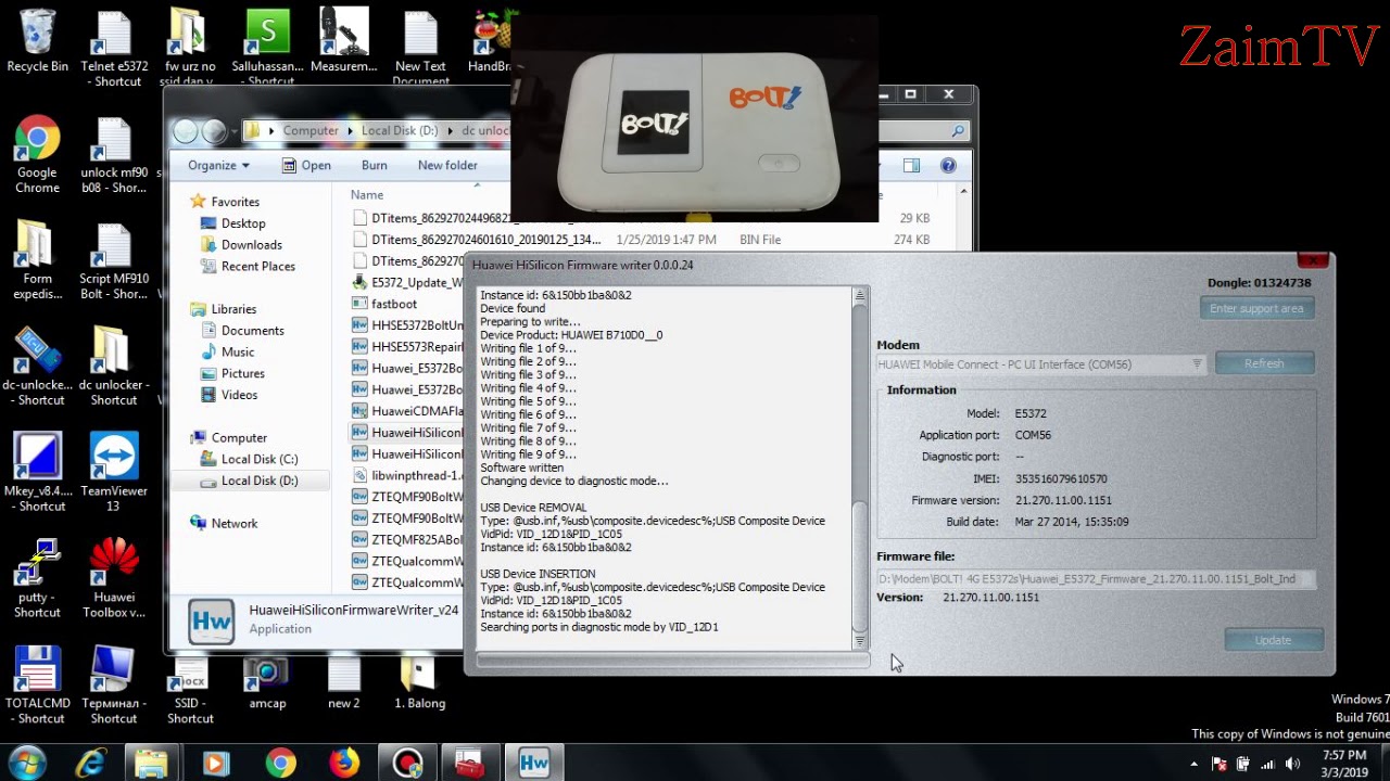 Cara Unlock Modem Bolt e5372 Slim dan Max By DC Unlocker