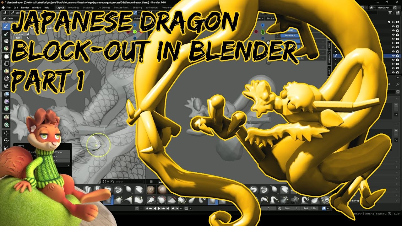 Part 1: Japanese Dragon Digital Sculpting Block Out in Blender