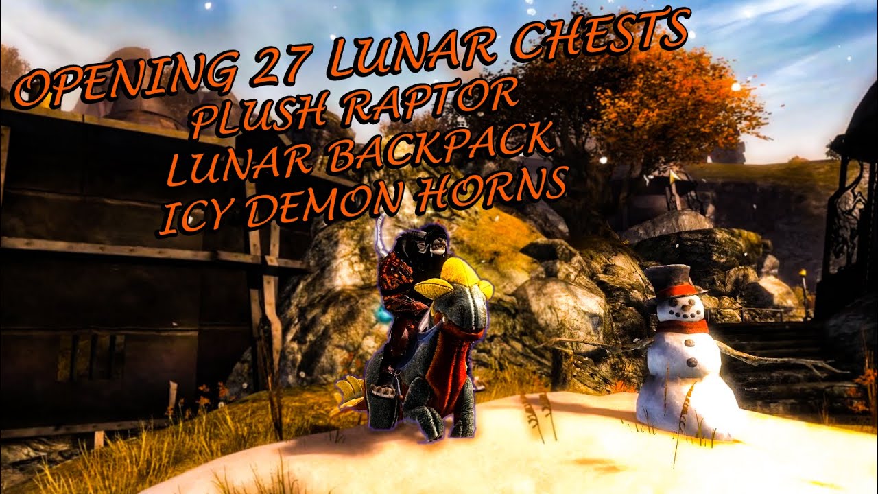 Guild Wars 2 - Opening 27 Lunar Chests - Plush Raptor, Lunar Backpack & Icy Demon Horns Demo