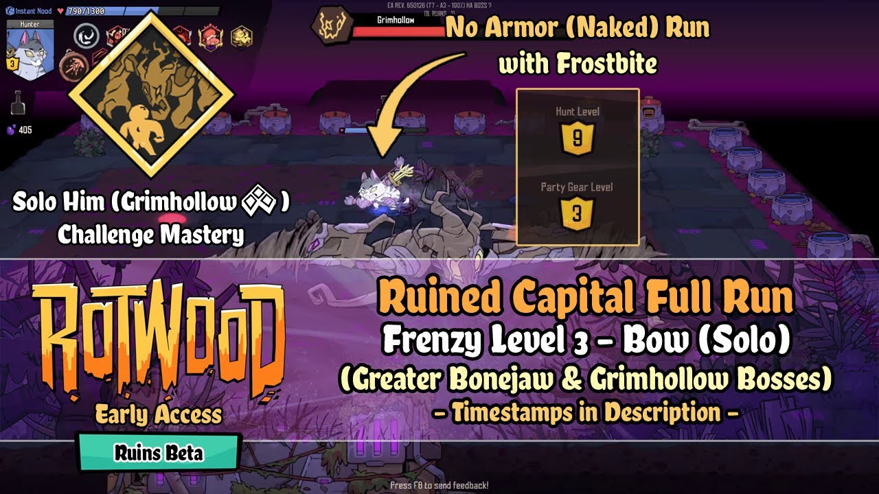 Rotwood EA | Ruins Beta - Ruined Capital [F3 Bow] No Armor Run/Solo Him Challenge (Grimhollow Boss)