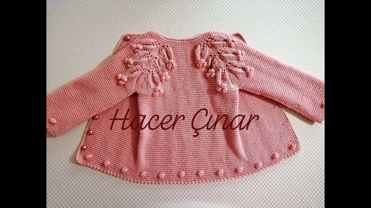 Üstten başlamalı yaprak ucu tomurcuklu bebek hırkası   knitted vest and cardigan
