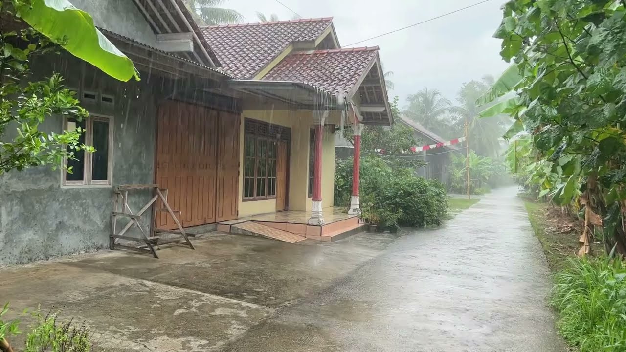 Heavy Rain Walk in Refreshing Green Village | Very Calming and Cooling | Rain Sounds For Sleeping