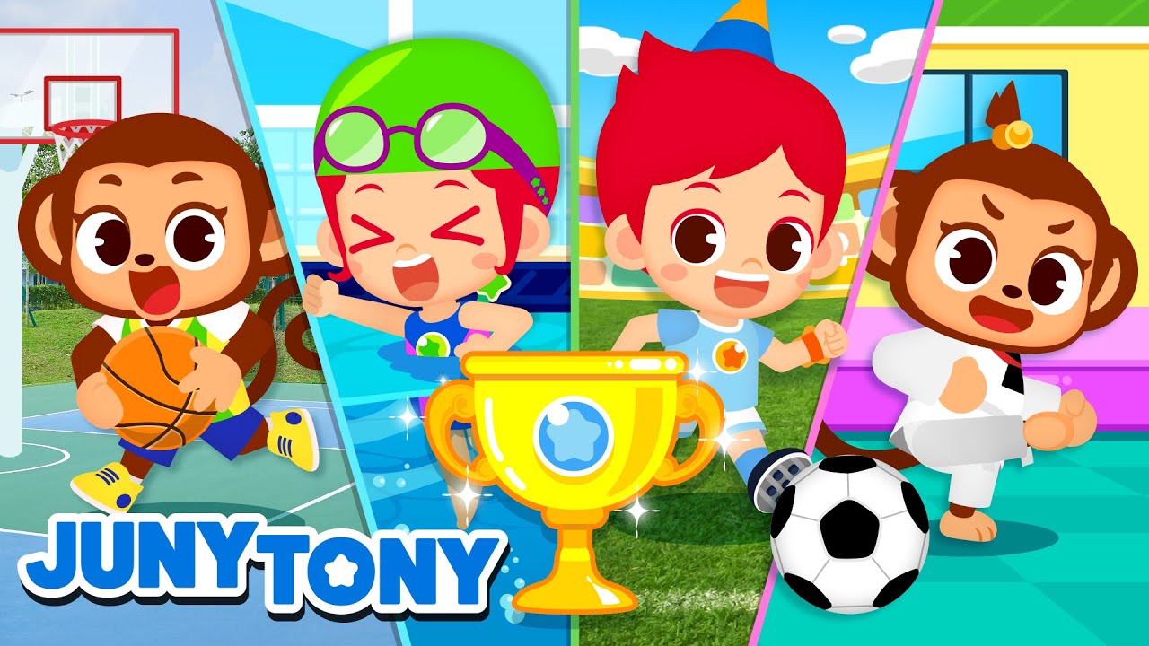 JunyTony Sports! 🏊🏀⚽🏅 | Swimming, Basketball, Soccer | +Compilation | Sports Songs | JunyTony