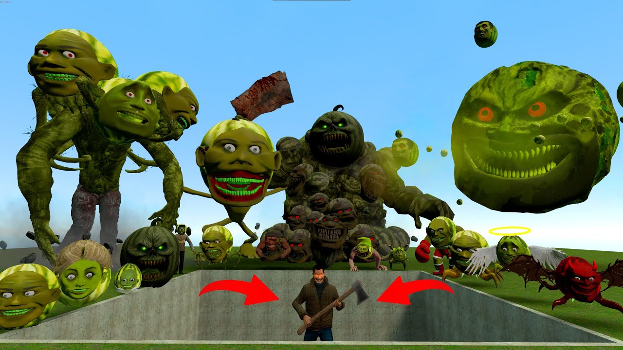 ALL LIN GANG MELON Family and GIANT LIN GANG MELON Chasing Me in GARRY'S MOD!