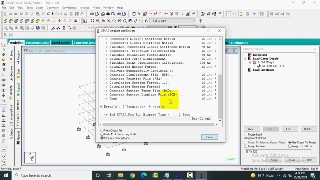 Staddpro Training Day-01: 16 Perform Analysis and Run Analysis of the Frame