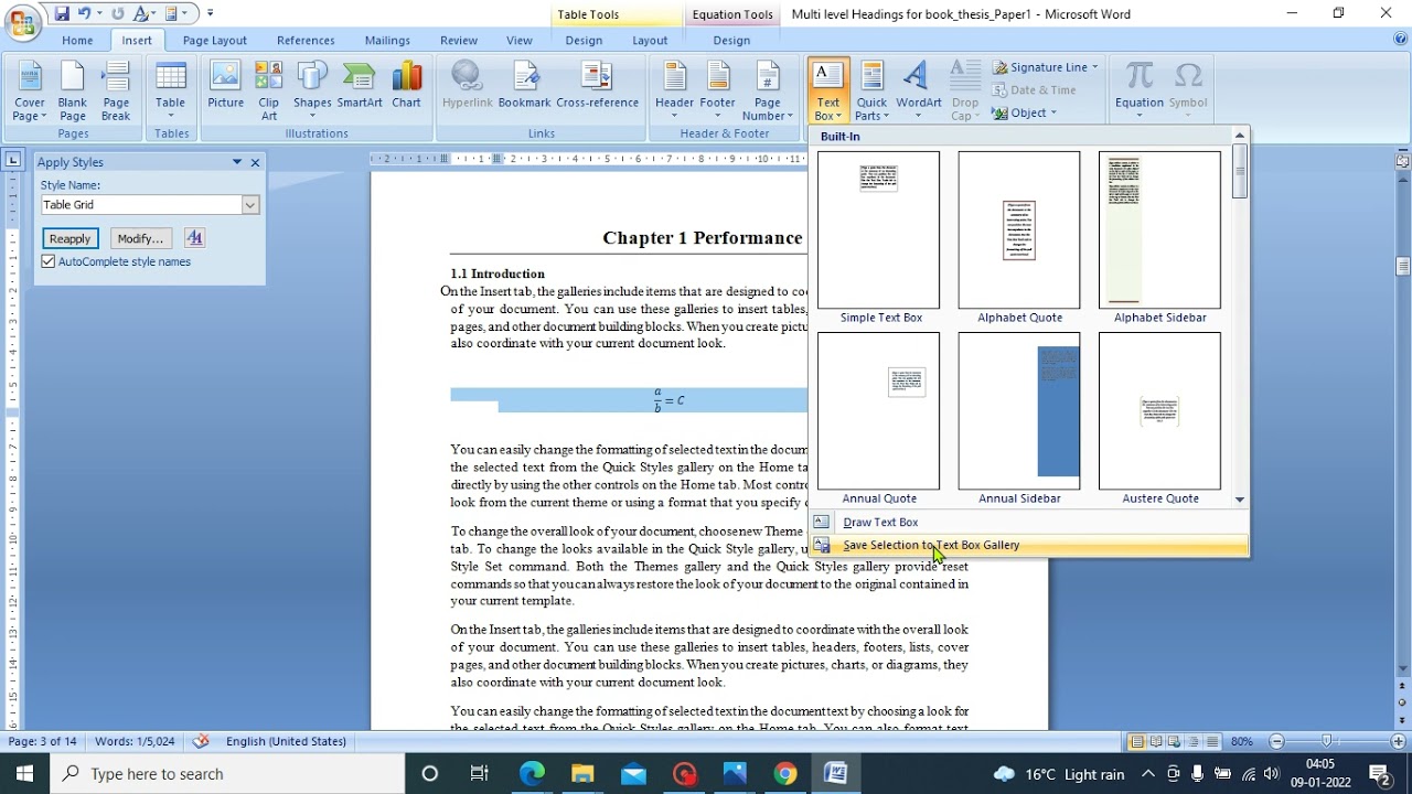 Inserting List of Equations in a Book Thesis or Research Paper