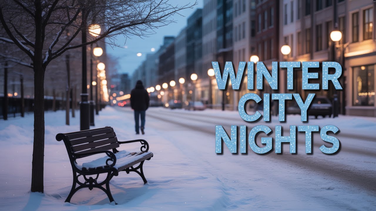 Snowy European City Exploration At Night
