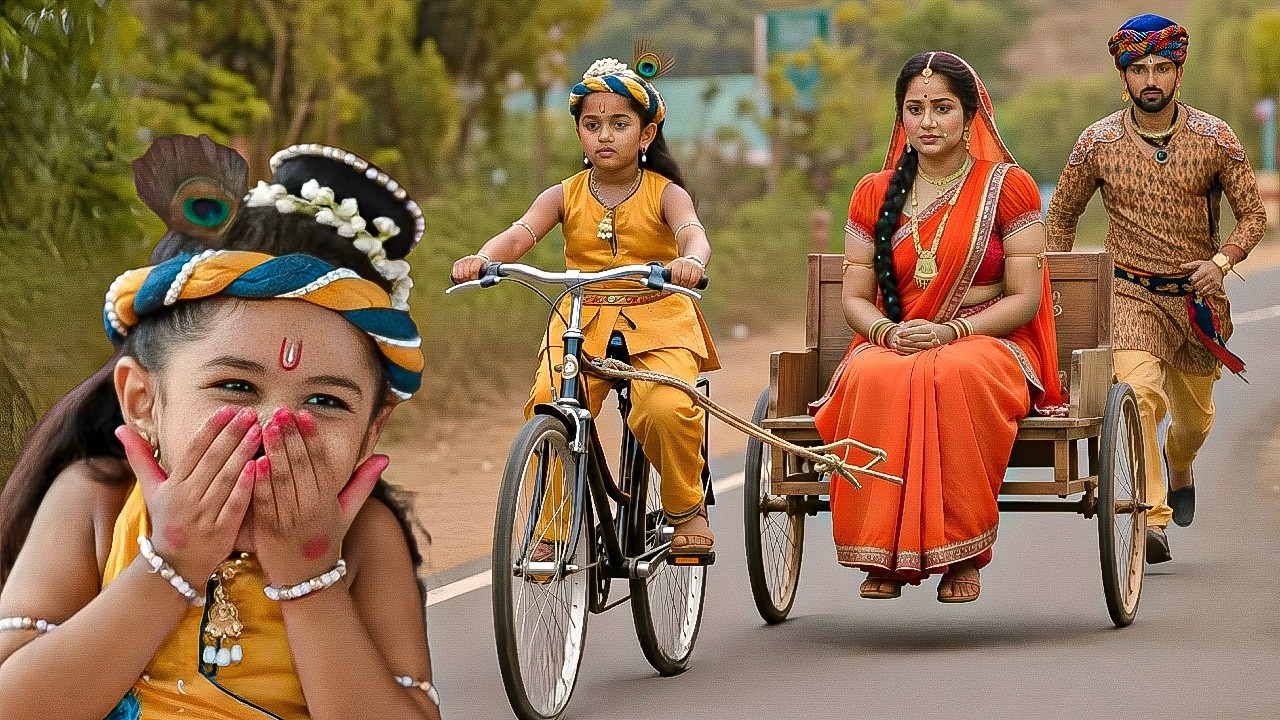 कान्हा ने घुमाया मैया और बाबा को पूरे गाँव में साइकिल प बिठाकर|| Yashomati Maiyaa Ke Nandlala ||