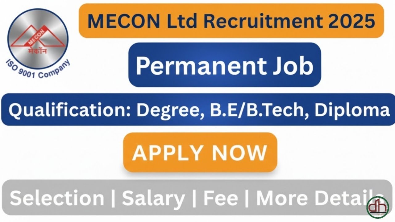 MECON Limited Recruitment 2025 Junior Engineer Posts | careers.meconlimited.co.in | Central Govt Job