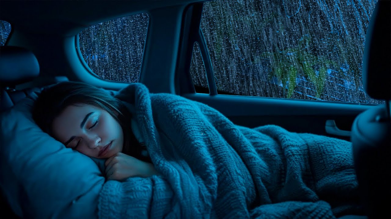 Heavy Rain and Thunder on Cozy Camping car Window ⛈️ Dark Screen Night Ambience | White noise ASMR