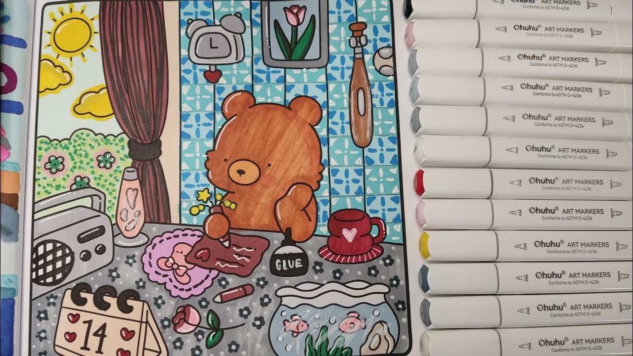 Color with me (ASMR)🌷 Cozy Friends by Coco Wyo using Ohuhu Markers 