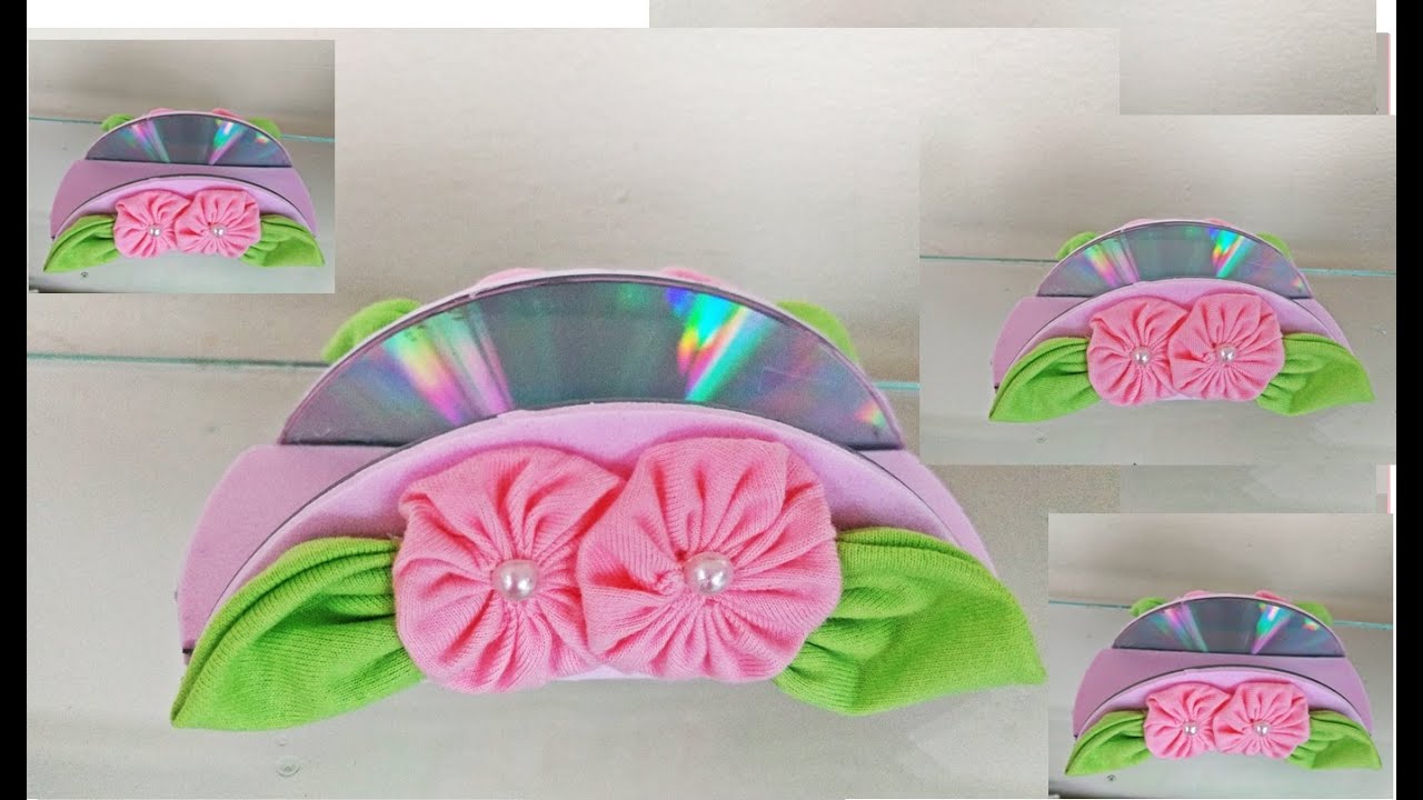 PORTA GUARDANAPO FEITO COM CD E FUXICO