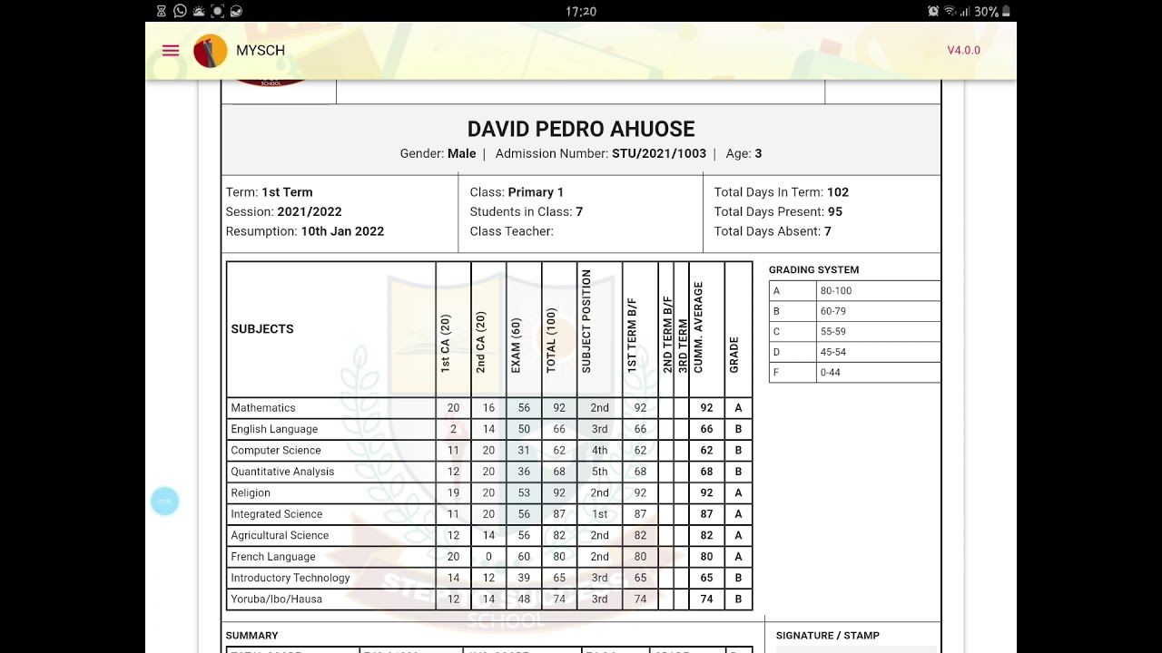 MYSCH v4.00 - Students Results Management Software + Report Card Sheets for Schools