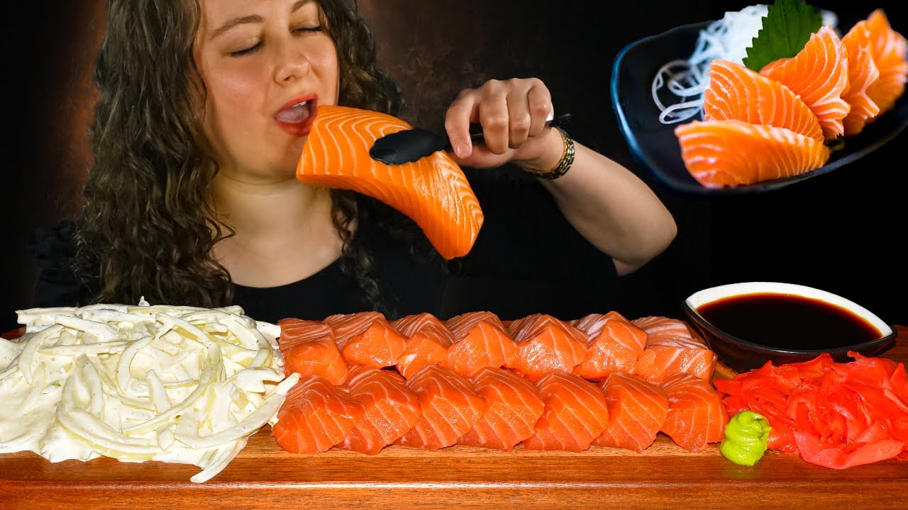 ASMR * SALMON * CREAMY ONION SALAD * MUKBANG (SAVAGE)