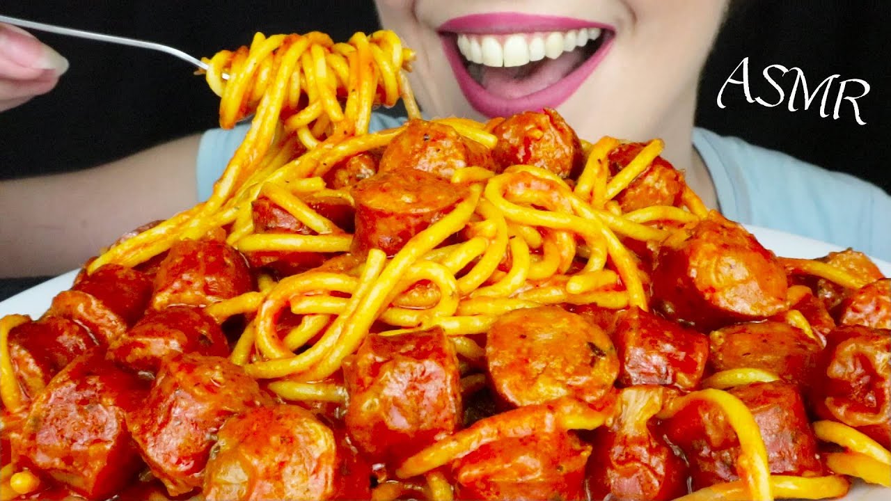 ASMR: ONE POT SPAGHETTI WITH SAUSAGE & TOMATO SAUCE 🍲 | No Talking Mukbang | Real Eating Sounds