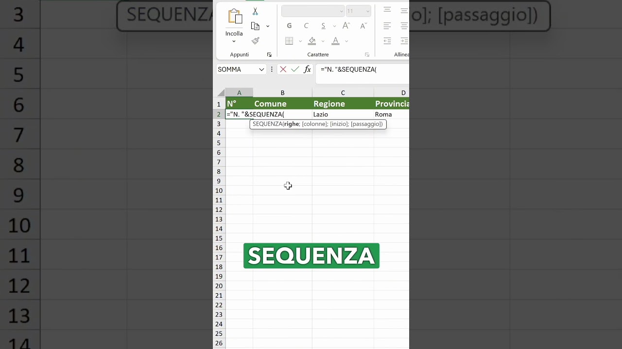 Trucco per creare una numerazione dinamica in Excel