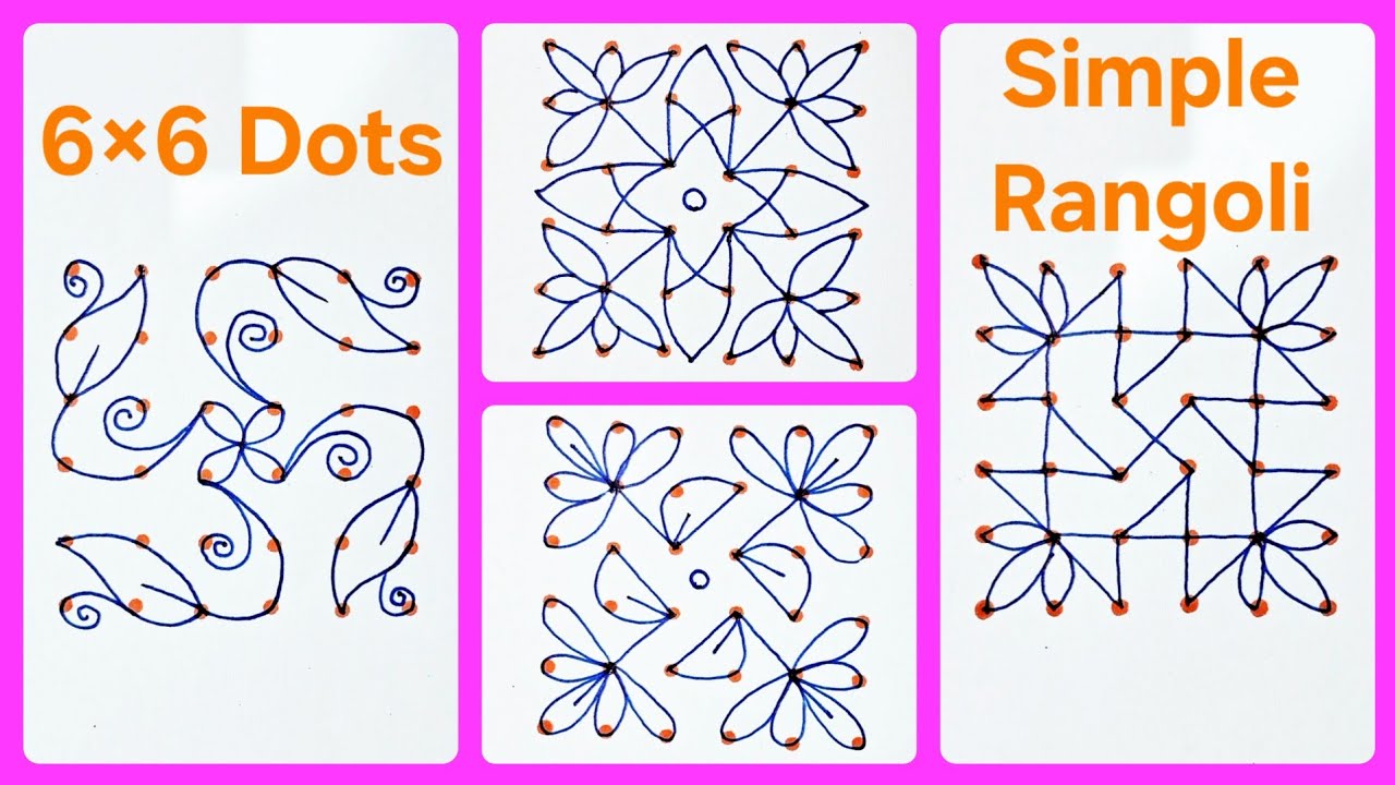 🌺6×6 Dots Easy Small Kolam Rangoli Designs | Simple Rangoli With Dots |Small Muggulu Rangoli |रंगोली
