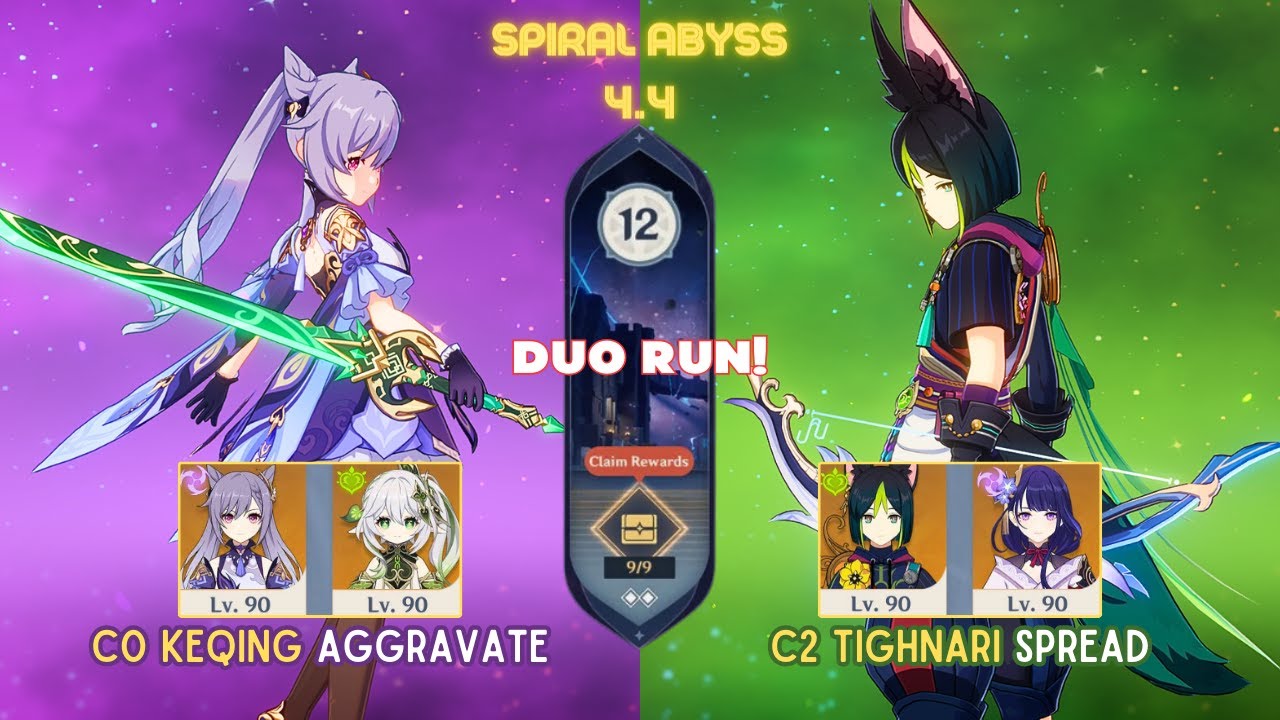 C0 Keqing Aggravate Duo & C2 Tighnari Spread Duo! |Spiral Abyss 4.4 Floor 12-9 Stars |Genshin Impact