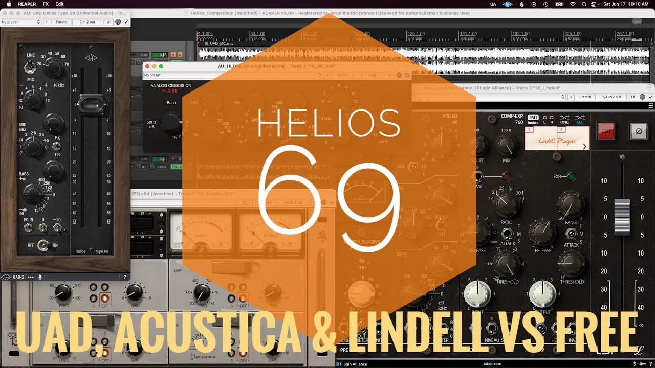 Plugin caro vs grátis - Analog Obsession HLQ-SE vs UAD Helios 69 vs Acustica Viridian vs Lindell 69