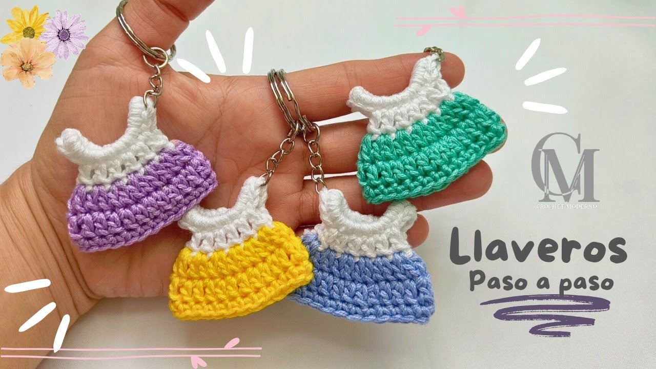 🌙Llaveros de vestido para baby shower 💝 Tutorial de llaveros paso a paso faciles de tejer 🫶