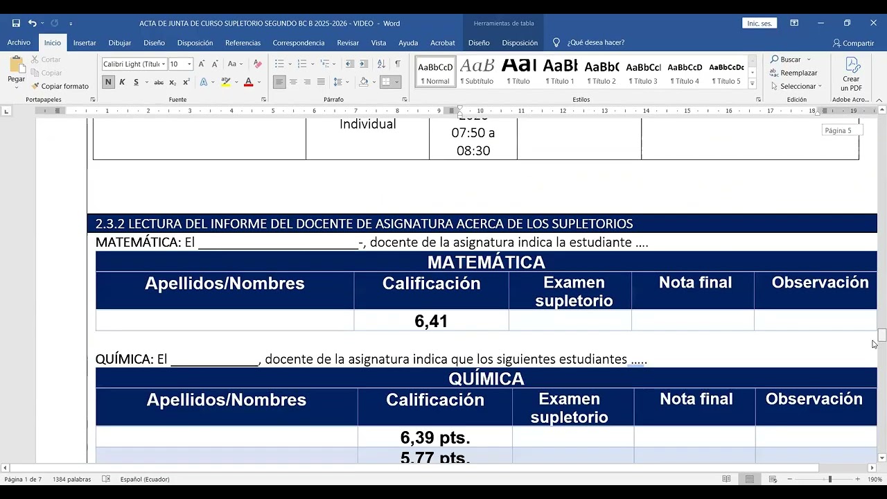 ACTA DE JUNTA DE CURSO DE SUPLETORIOS 2025-2026