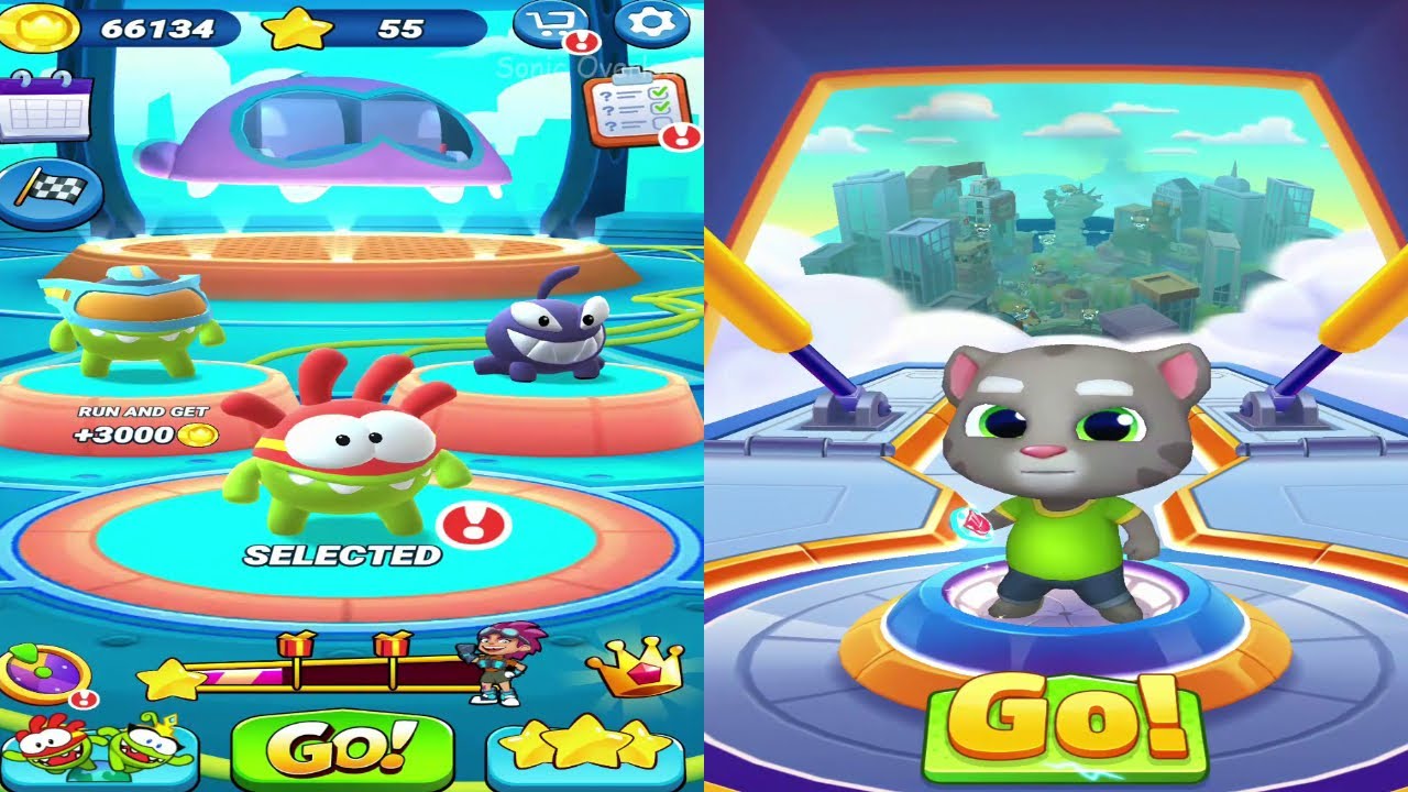 Om Nom Run VS Talking Tom Hero Dash Gameplay