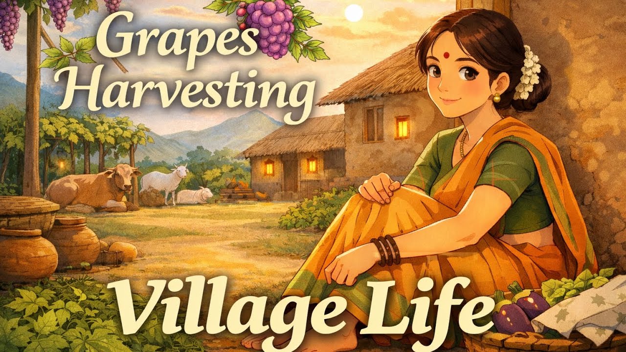 Ghibli-Style ASMR – Village Woman Grapes Harvesting
