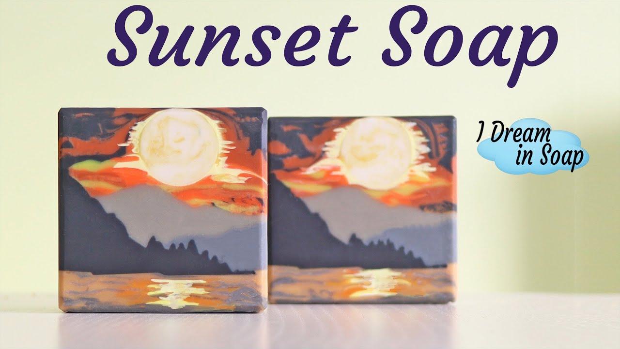 Sunset landscape cold process soap, sculpted layers cold process soap making tutorial.