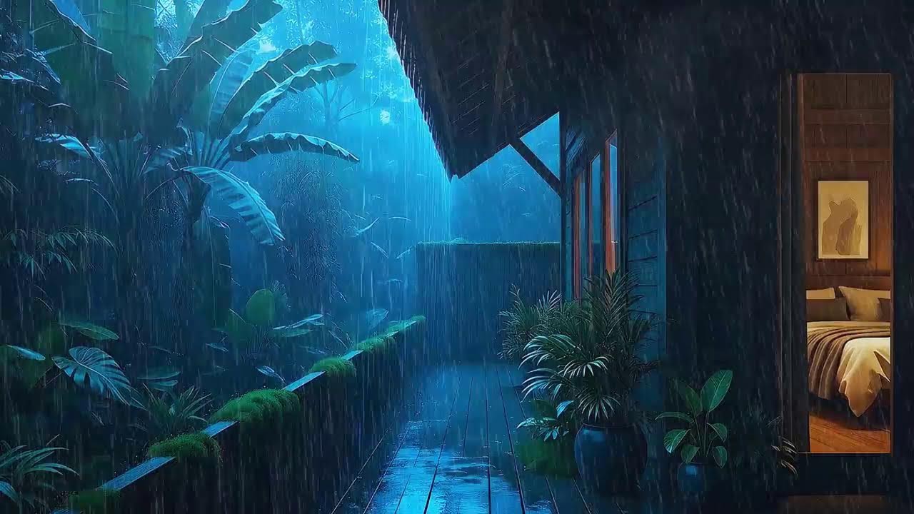 Calming Steady Rain To Sleep Fast In Jungle Remote Hut 🌧️