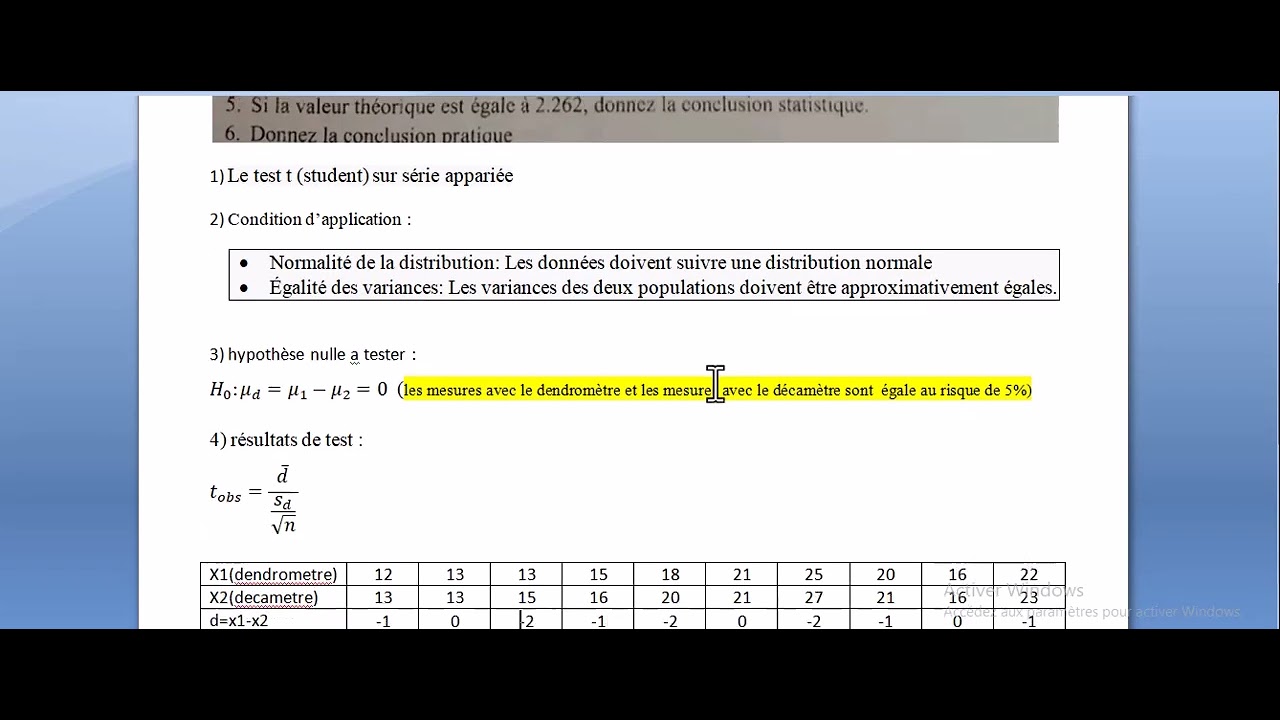 exercice corrigé test t de student sur deux échantillons appariés