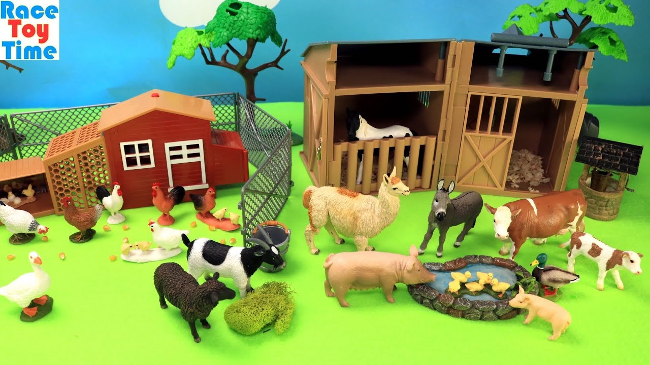 Farm Animals and Chicken Coop Playset - Animal Toys Video For Kids