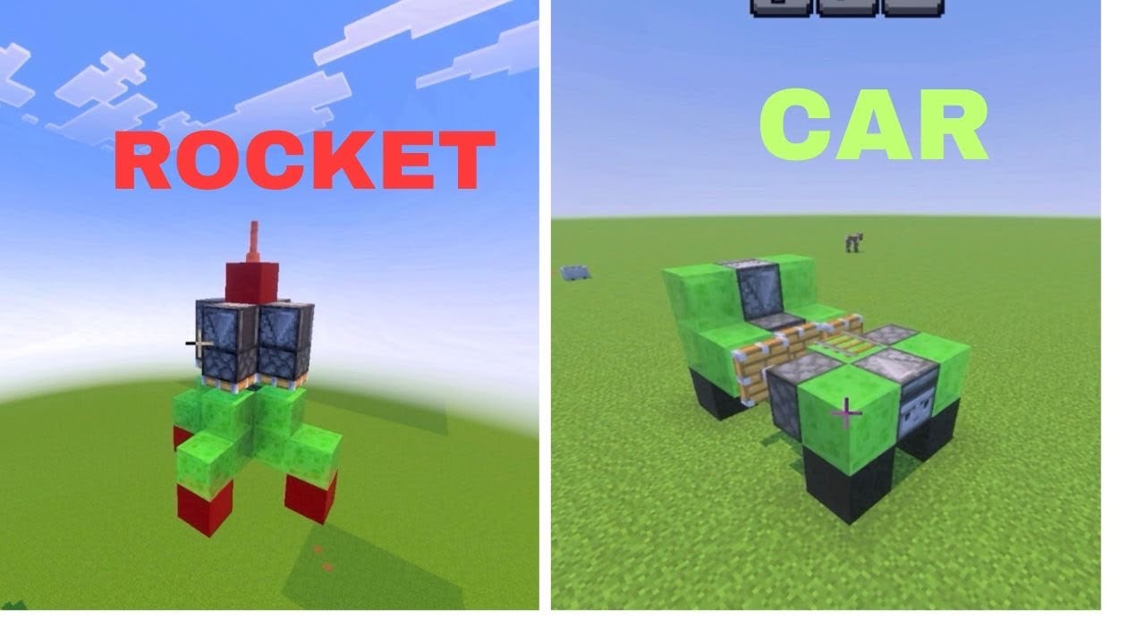 2 Vehicle Redstone Builds in Minecraft PE(Rocket, Car) 