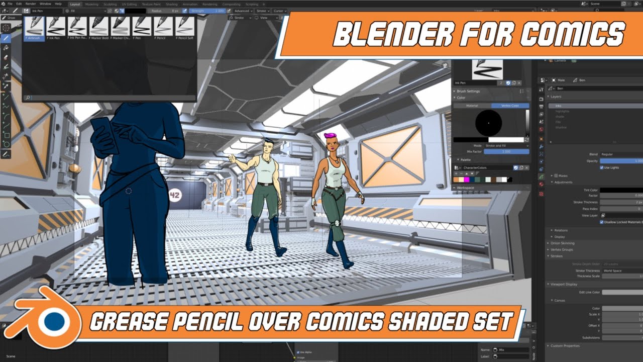 Grease Pencil over Comics Shaded Set in Blender