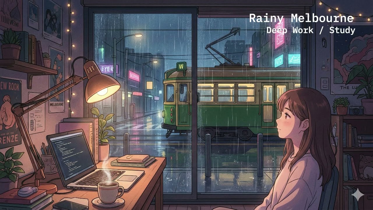 🌧️ Rainy Night in Melbourne | Lofi Hip Hop Mix for Deep Work & Study (1 Hour)