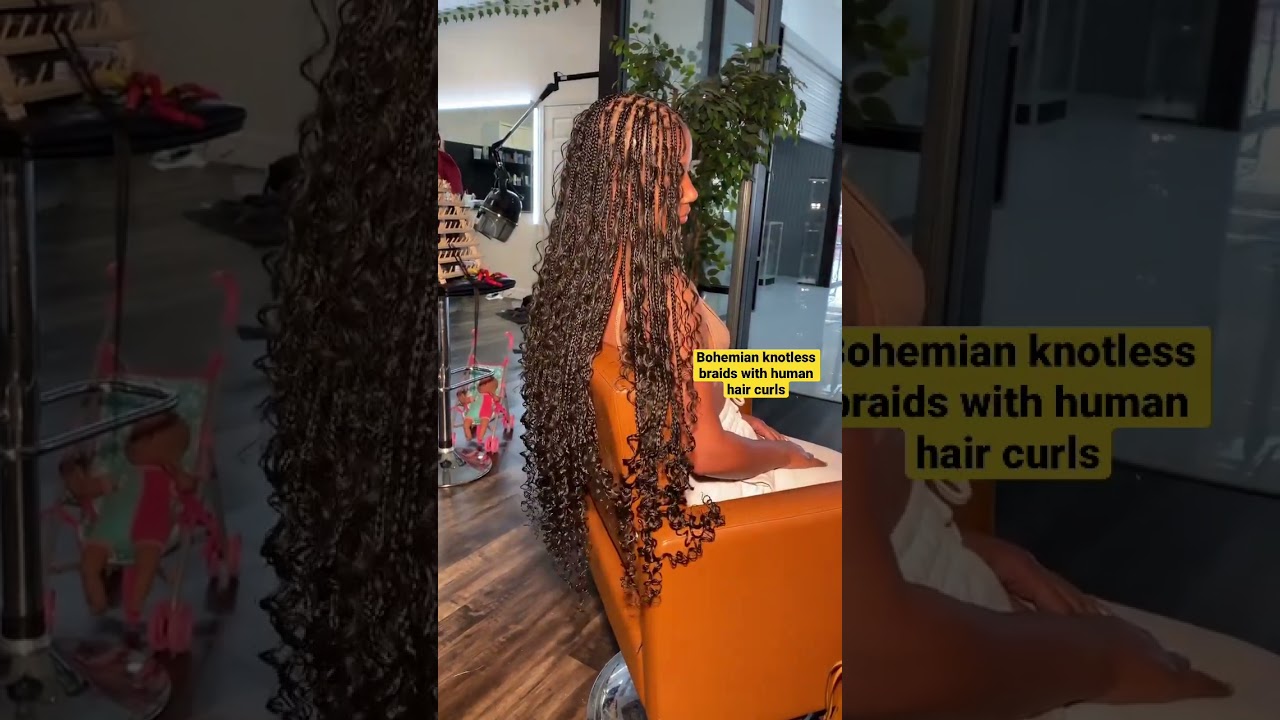 Bohemian knotless braids with human hair curls #bohemianbraids #bohemianknotlessbraids