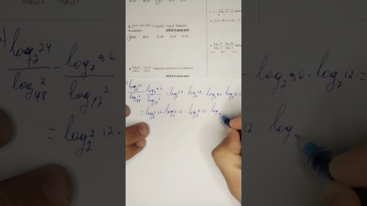 Loqarifmik funksiya mövzusundan qəbula düşən suallar.