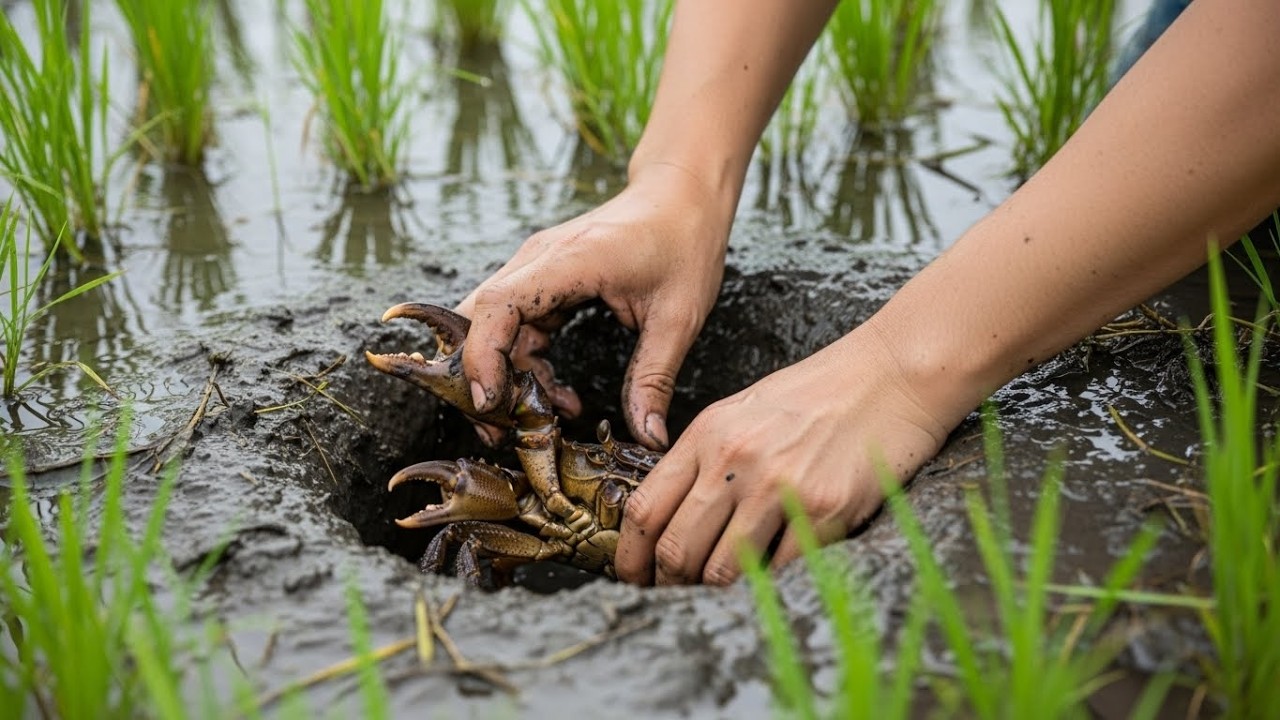 Look ! I Find Many Crabs At the Rice Field In Rice Season!#crab catching #crab fishing