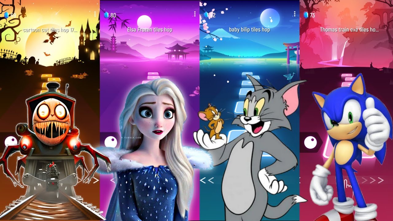 Cartoon cat  VS Thomas exe VS Elsa VS Sonic || Tiles Hop