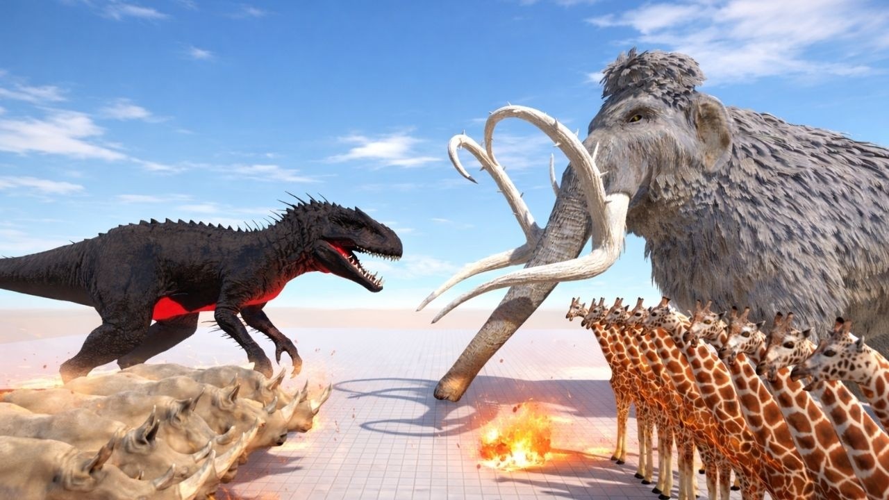 Dinosaur Battle Giganotosaurus VS Primate Mammoth in Animal Revolt Battle Simulator ARBS