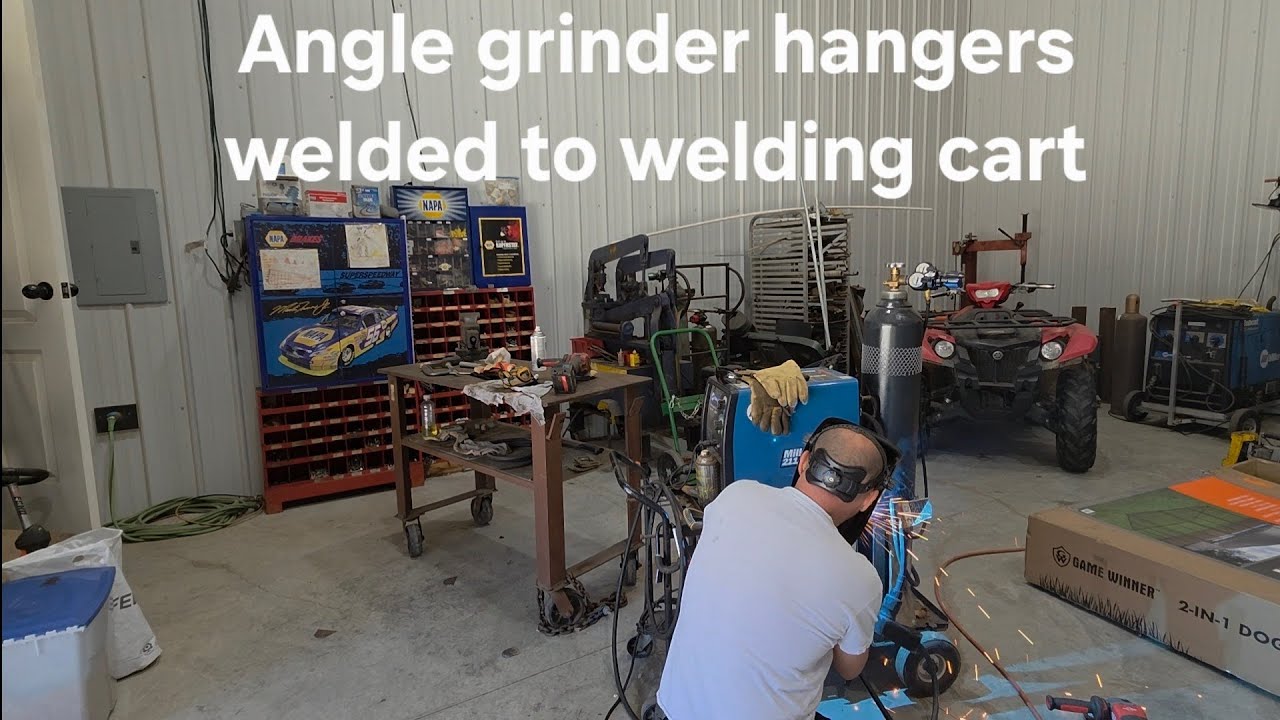 Welding cart angle grinder hanger