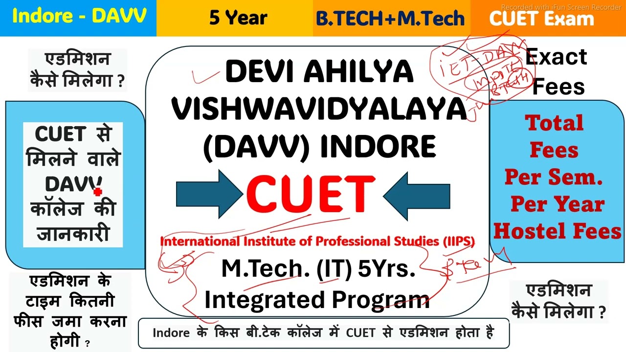 CUET || IIPS DAVV Indore || B.Tech + M. Tech Program || Information || Fees || Course Details ||